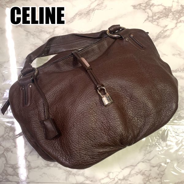 セリーヌ トートバッグ ブラウン クロシェット カギ パドロック ブラック ボストン ハンド CELINE #B315