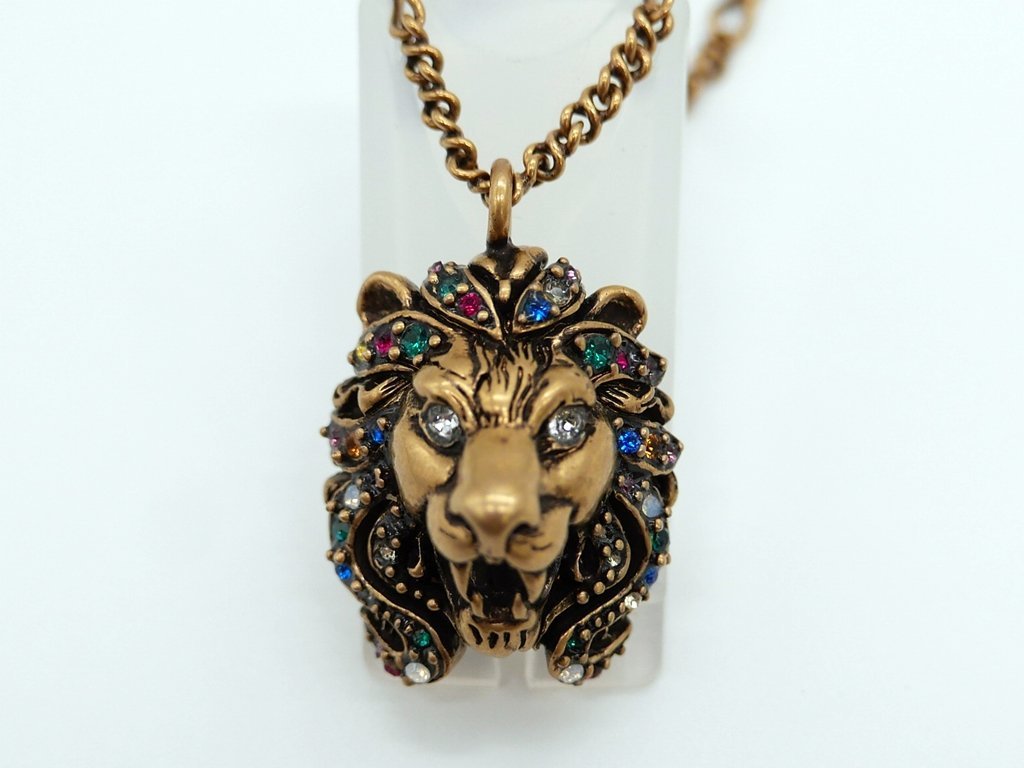☆ 【美品】 GUCCI ライオン ゴールドネックレス ラインストーン