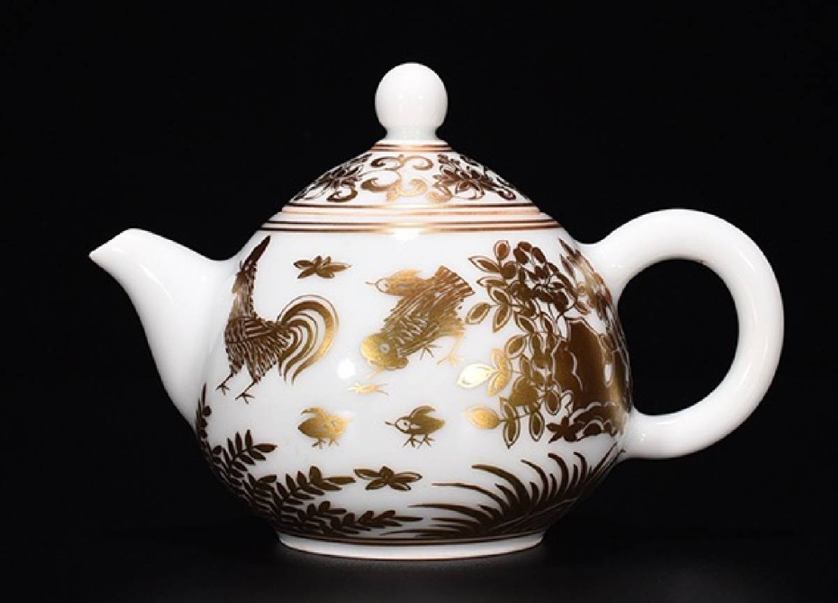 M◇明神◇極上珍品・中国・明時代成化・描金ニワトリ紋壺・染付