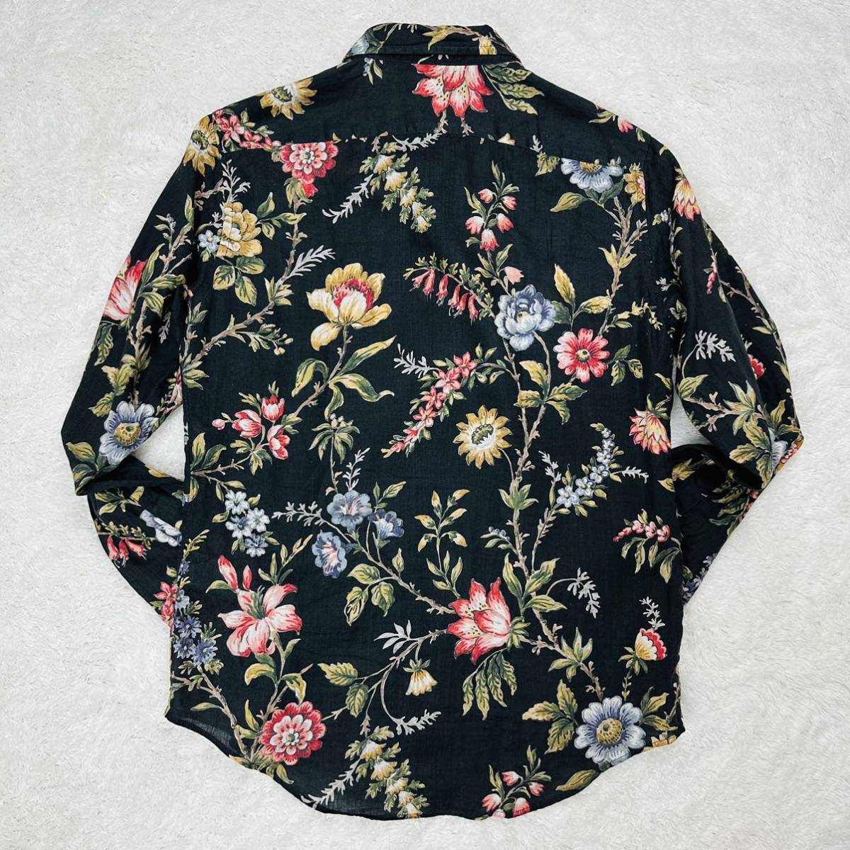 ポールスミスコレクション 【最高の艶感】 Paul Smith COLLECTION 　シャツ　花柄　リネン100%　M相当　黒　長袖_画像4