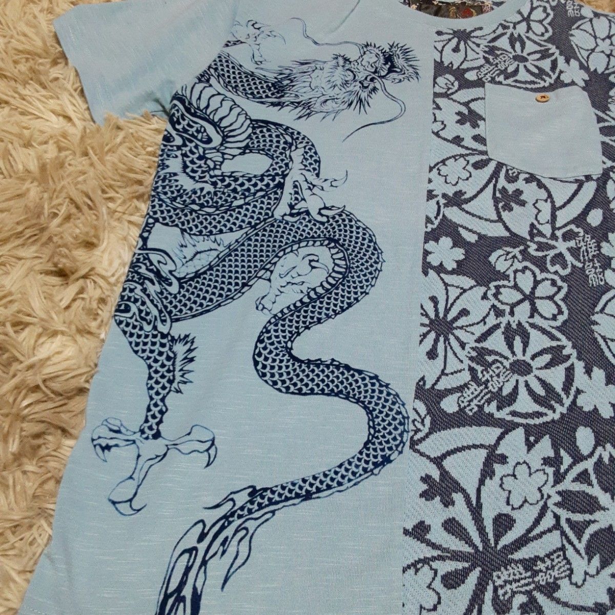 雅結　セットアップ　上下　Tシャツ　ハーフパンツ　刺繍　龍　ドラゴン　桜　祭り