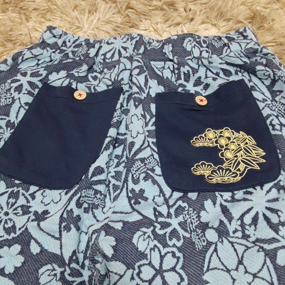 雅結　セットアップ　上下　Tシャツ　ハーフパンツ　刺繍　龍　ドラゴン　桜　祭り