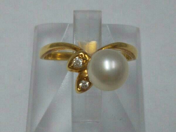 【K18】ゴールド 金 ダイヤモンド0.04ct パール 真珠 11.5号 指輪 リング ソーティング付き レディース