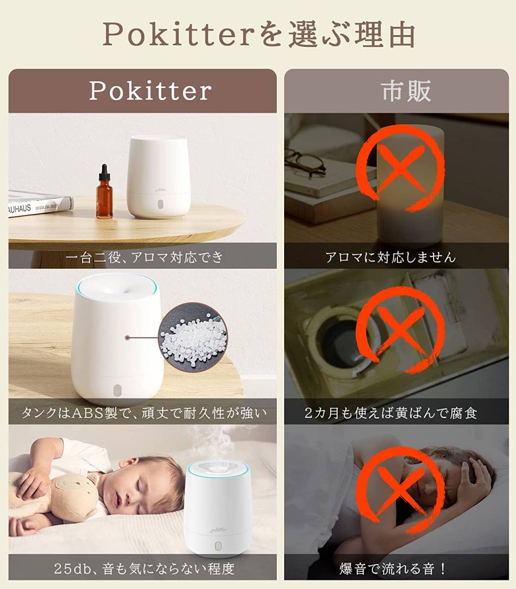 2023新登場 POKITTER アロマディフューザー 小型 卓上 加湿器 超 2023新登場 POKITTER アロマディフューザー 小型 卓上 加湿器 超