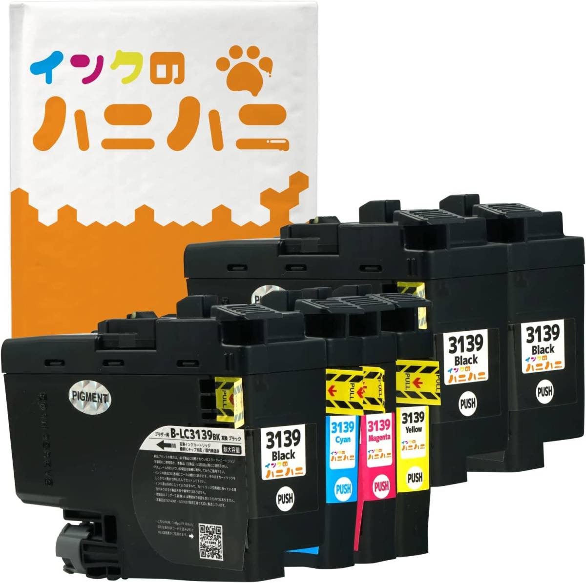 【ハニハニ】 インクカートリッジ LC3139-4PK ブラザー用 互換インク 大容量 QR説明書 LC3139 PG(BK×3/C/M/Y) -顔料6本セット