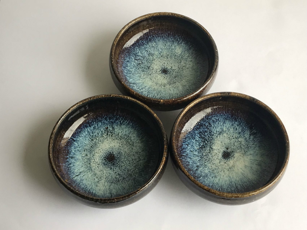 河井寛次郎 海鼠釉深皿 鉢 大胆な揮色 3客 収集家愛用品 (検)茶道 濱田