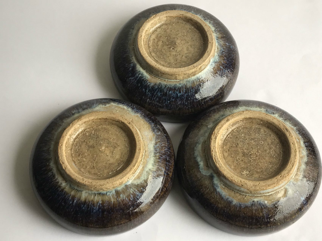河井寛次郎 海鼠釉深皿 鉢 大胆な揮色 3客 収集家愛用品 (検)茶道 濱田
