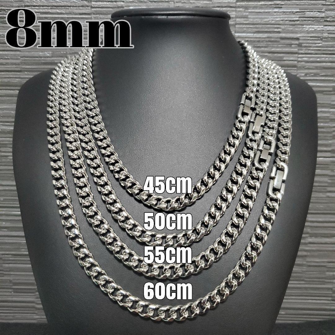 6面ダブル　喜平チェーンネックレス 8mm60cm　ステンレスシルバー