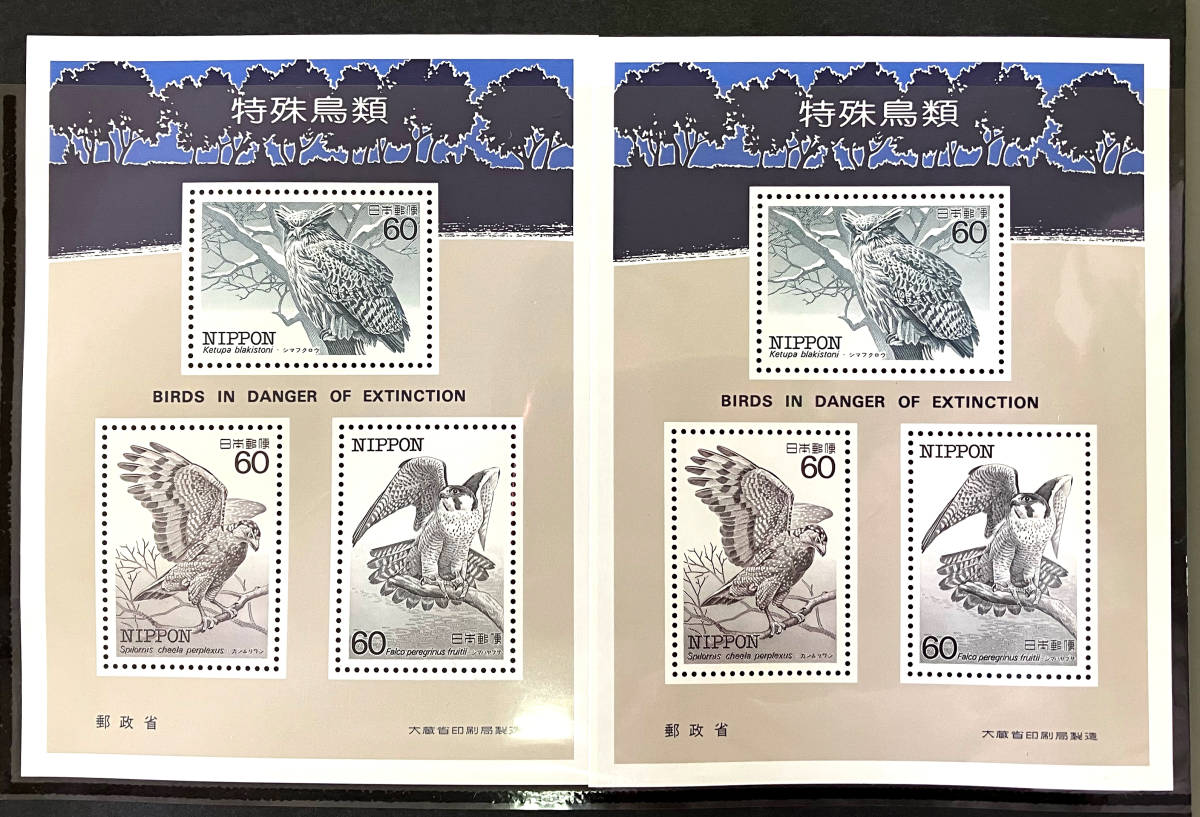 未使用 切手 記念切手 特殊鳥類 小型シート2枚の画像1