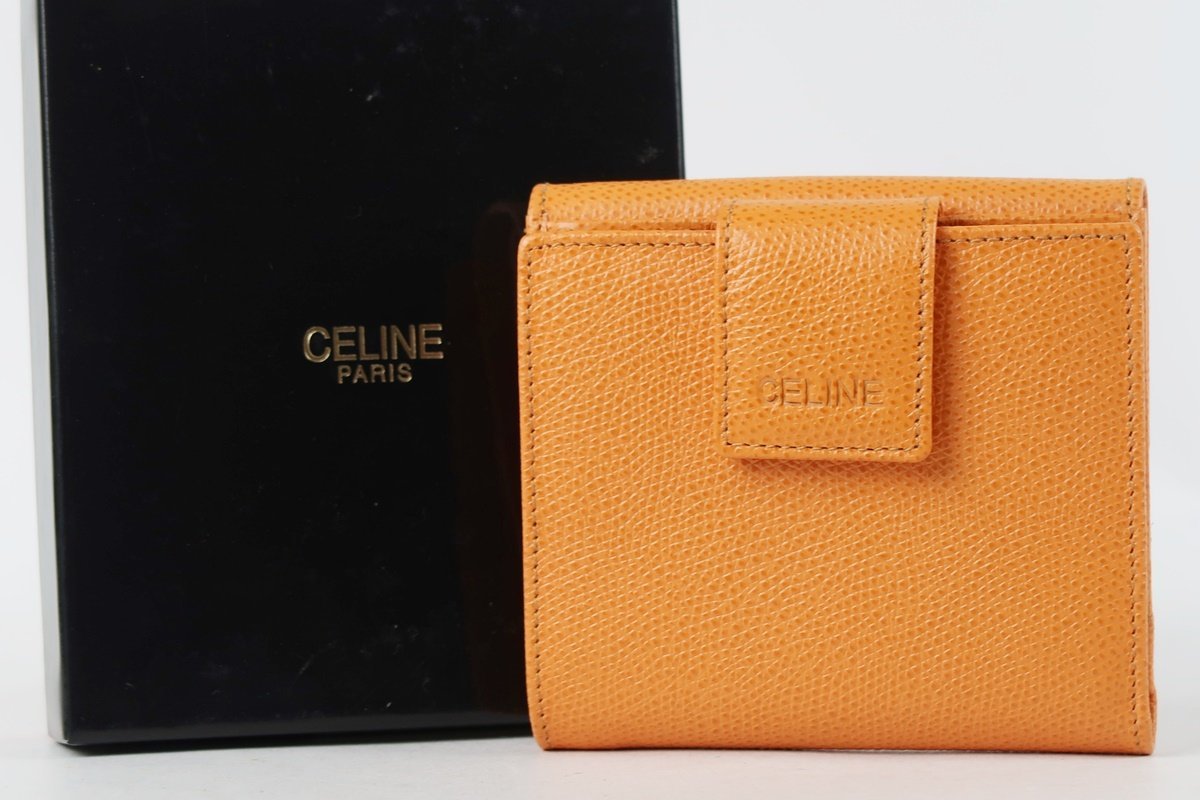 【新品同様・未使用】CELINE セリーヌ 二つ折り財布 ブランド小物 オレンジ系【OD91】