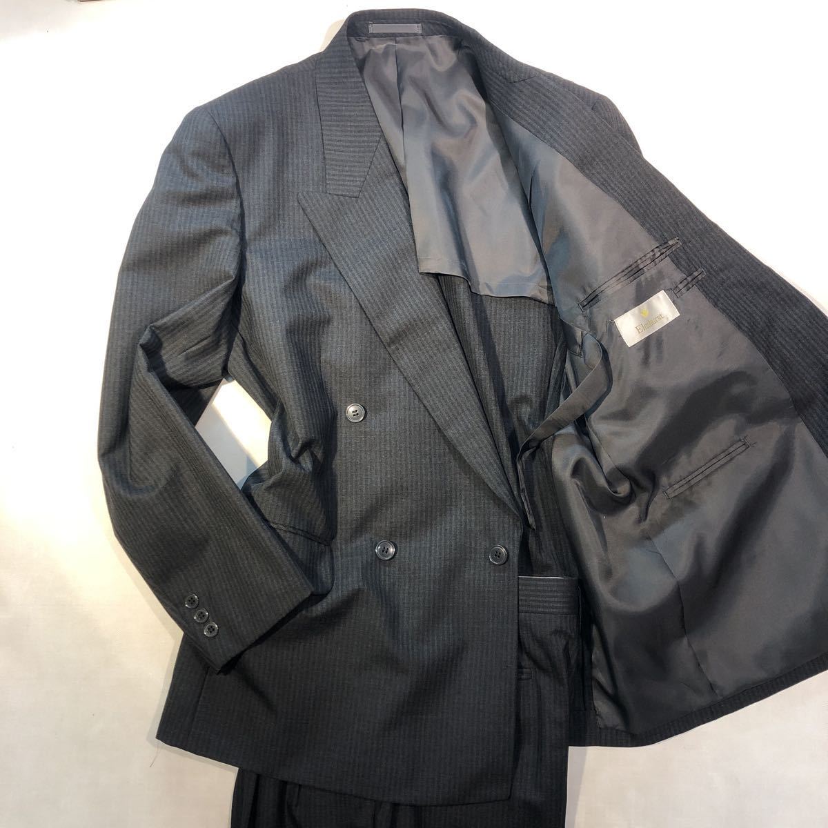 通販でクリスマス 2タック ノーベンツ 背抜き グレー系 M★Elmhurstのダブル】4Bダブルスーツ 新品【サイズA5 ウール 激安メンズセットアップ 背広 ダブルスーツ 通販でクリスマス 2タック ノーベンツ 背抜き グレー系 M★Elmhurstのダブル】4Bダブルスーツ 新品【サイズA5 ウール 激安メンズセットアップ 背広 ダブルスーツ
