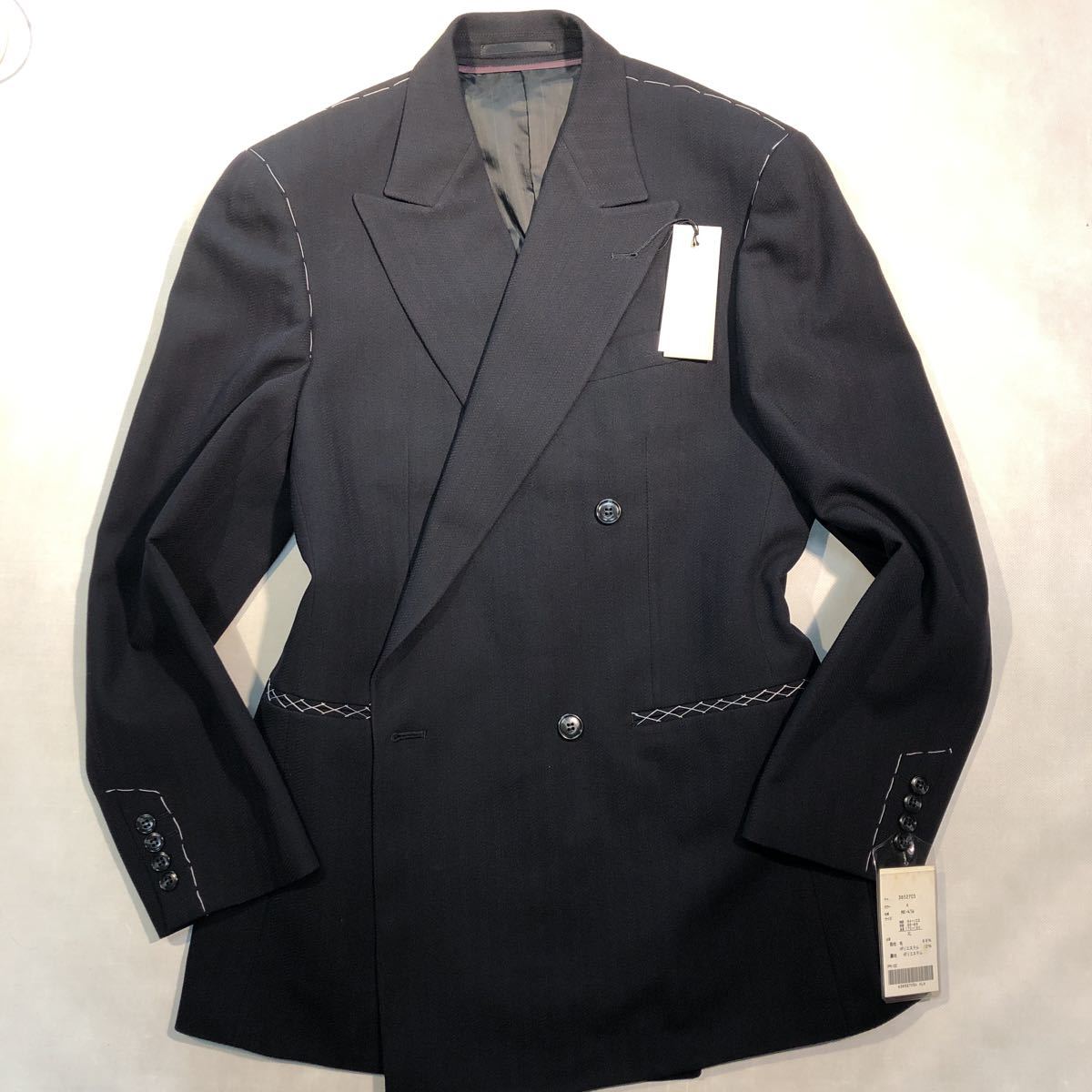  new goods NEW[ size AB6 XL* high class ADAM AND EVE] regular price 3.8 ten thousand jpy 4B double-breasted suit black group unlined in the back no- Benz 2 tuck wool 100% seriousness. super-discount 