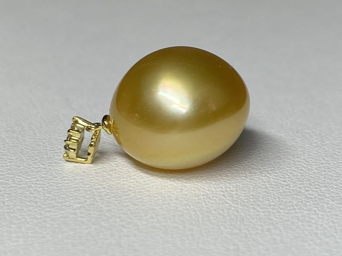 絶品!光沢抜群!特大14.5mm】天然 南洋白蝶真珠 3.6g ダイヤD0.05ct