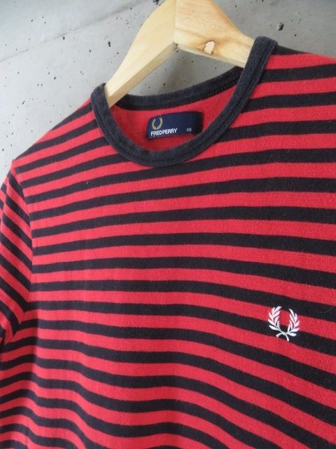 【送料300円可】2090m62◆お洒落◆FRED PERRY フレッドペリー マリンボーダー 半袖Tシャツ XS/カットソー/ポロシャツ/ジャケット/モッズ_画像2