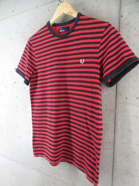 【送料300円可】2090m62◆お洒落◆FRED PERRY フレッドペリー マリンボーダー 半袖Tシャツ XS/カットソー/ポロシャツ/ジャケット/モッズ_画像3