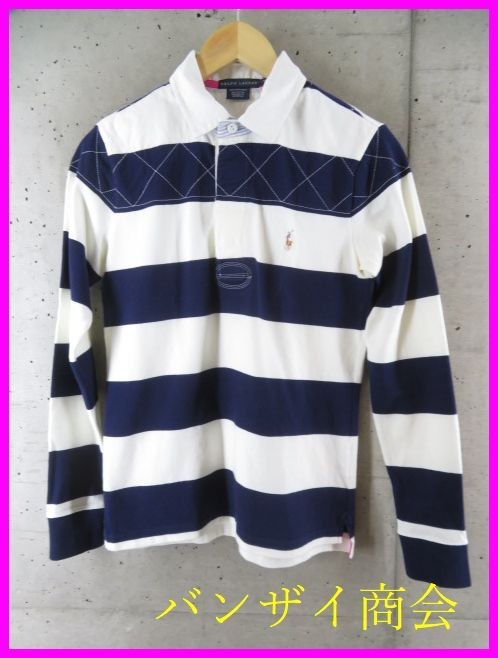 6280m11◆お洒落◆Ralph Lauren ラルフローレン 長袖ボーダーラガーシャツ M/ポロシャツ/ジャケット/ラグビー/ゴルフ/レディース/女性/婦人_画像1