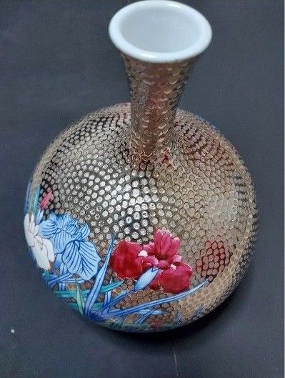 肥前有田焼  伝統工芸士 江口天童 作  プラチナ 菖蒲花瓶