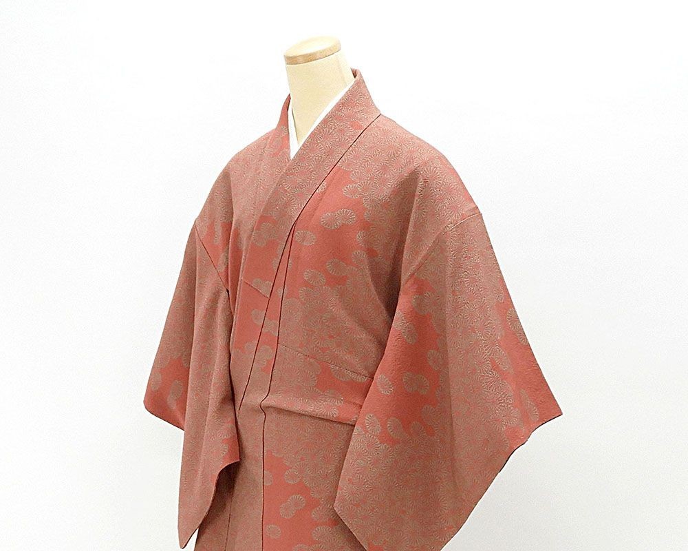 2670☆ 着物・帯 ☆未使用 変わり市松に笹やススキの模様 上質小紋 正絹-