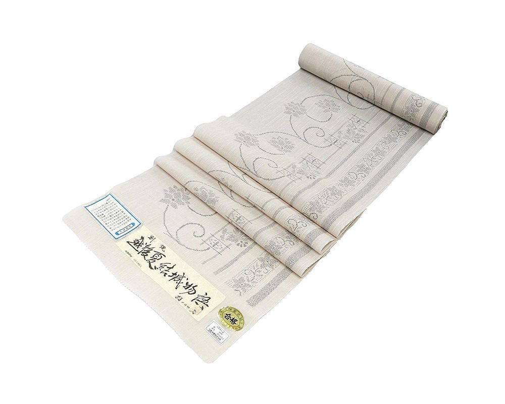 夏物 縮 反物 正絹 夏物 亀甲絣唐花縦縞模様 越後夏結城物語 夏結城紬