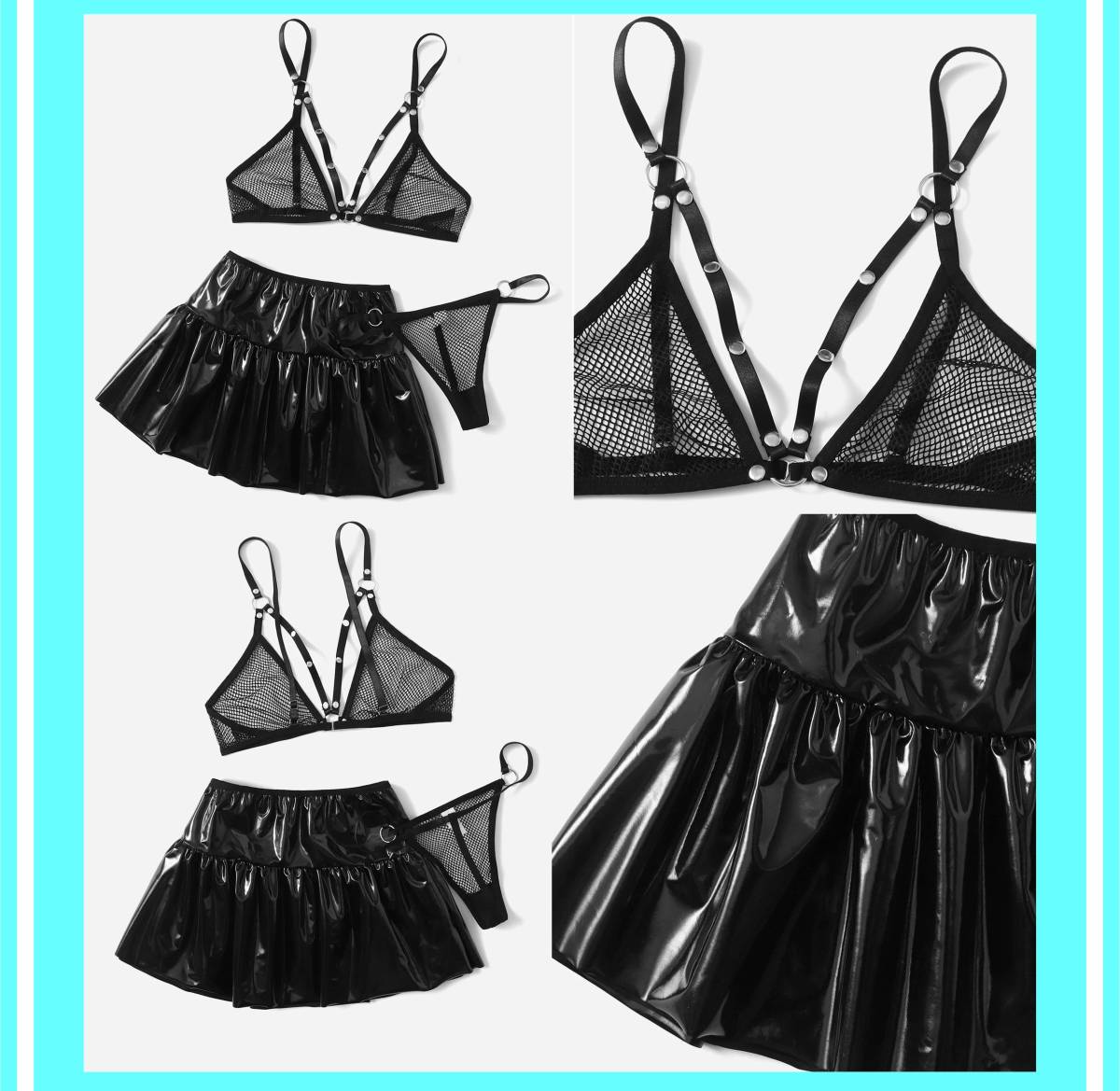 &hearts; super wonderful * enamel manner * costume set * Mini ska * mesh see-through bla* mesh see-through T design *PU leather &hearts;Q75