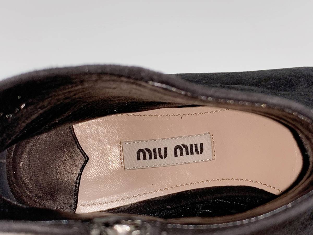 即決 miu miu ミュウミュウ 34≒22cm ショートブーツ スエード 黒 ブラック レディース E_画像7