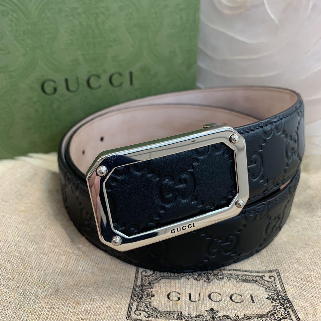 ☆新品同様☆GUCCI グッチシマ スクエアバックル ベルト ブラック メンズ