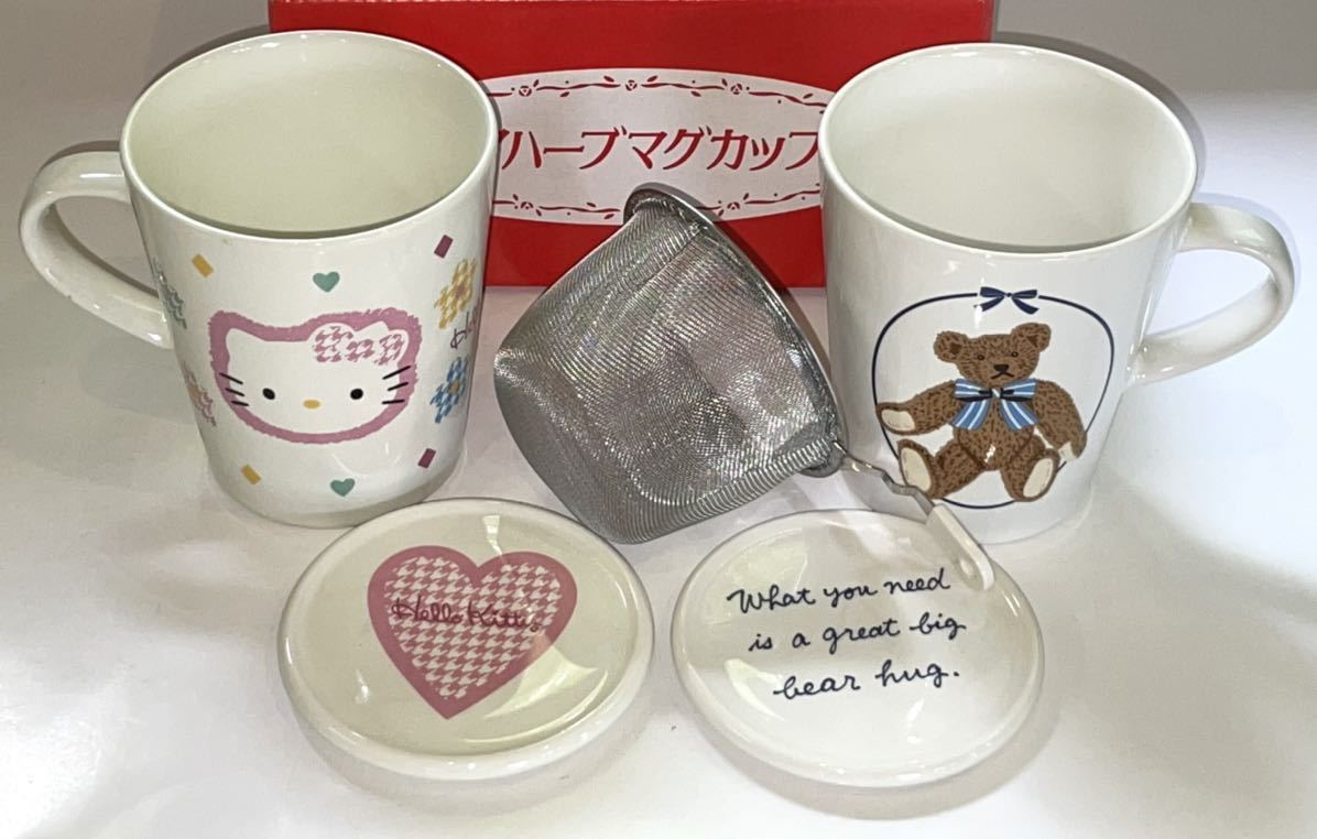 超レア 1996♪ ◆サンリオ ペア ハーブ◆ 【ハロー キティ＆ホリーズベアー】マグカップ 陶器　未使用_画像1