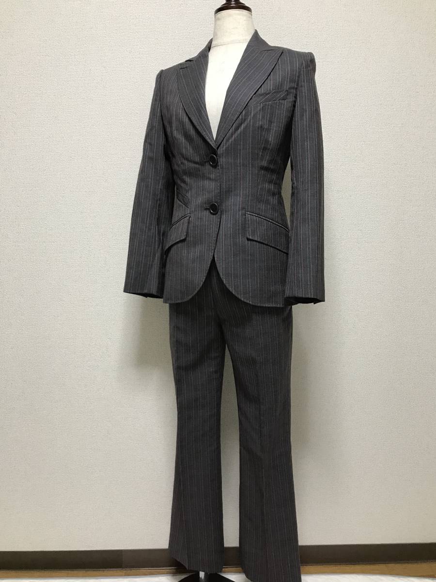 レディース (ポールスミスブラック) ストライプ 【中古】 レディースパンツスーツ グレー×グリーン×マルチ PaulSmith BLACK