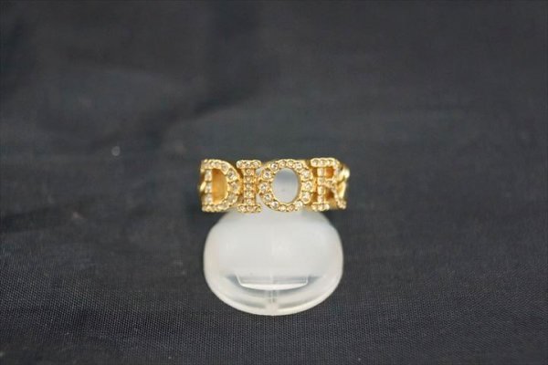 * прекрасный товар Christian Dior / Christian Dior Logo кольцо стразы Gold 13 номер 137245