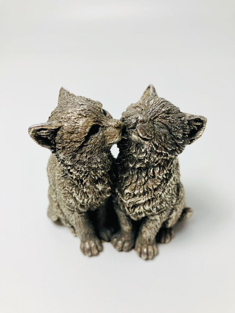 ヴィンテージ カントリーアーティスト スターリングシルバー 2匹の子猫 英国 純銀 ホールマーク 刻印あり ねこ ネコ キャット オブジェ置物