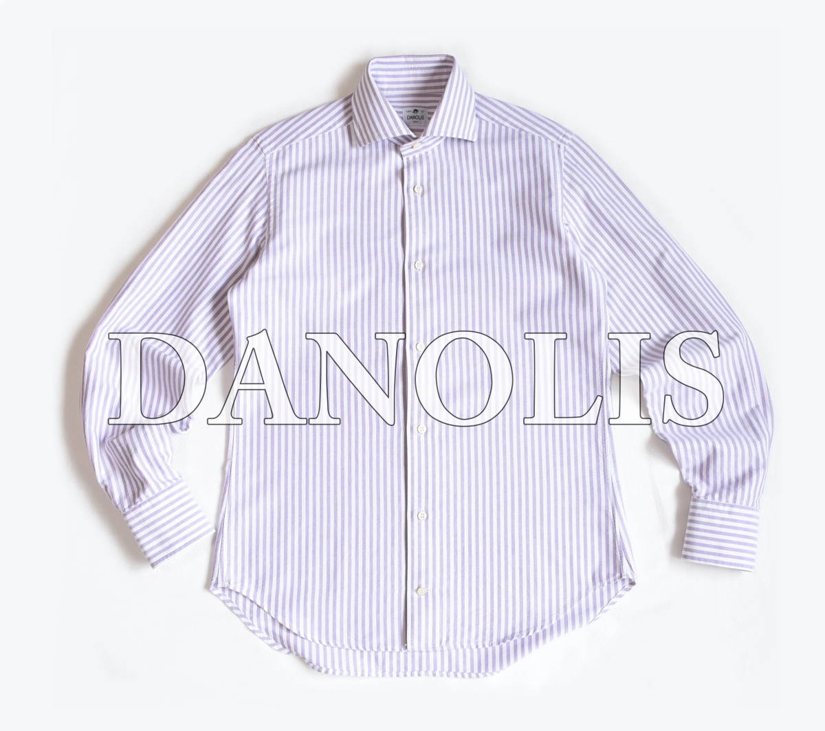 イタリア製 ダノリス(Danolis) パープル・ロンドンストライプ柄オックスフォードシャツ　　size 14 1/2 - 37_画像1