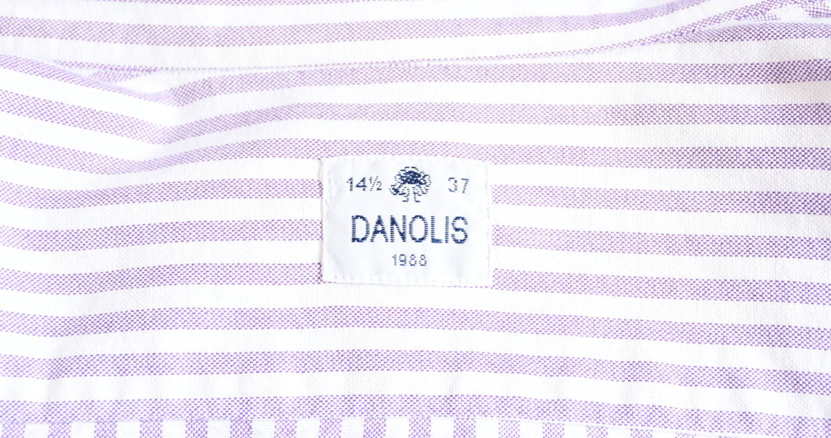 イタリア製 ダノリス(Danolis) パープル・ロンドンストライプ柄オックスフォードシャツ　　size 14 1/2 - 37_画像2