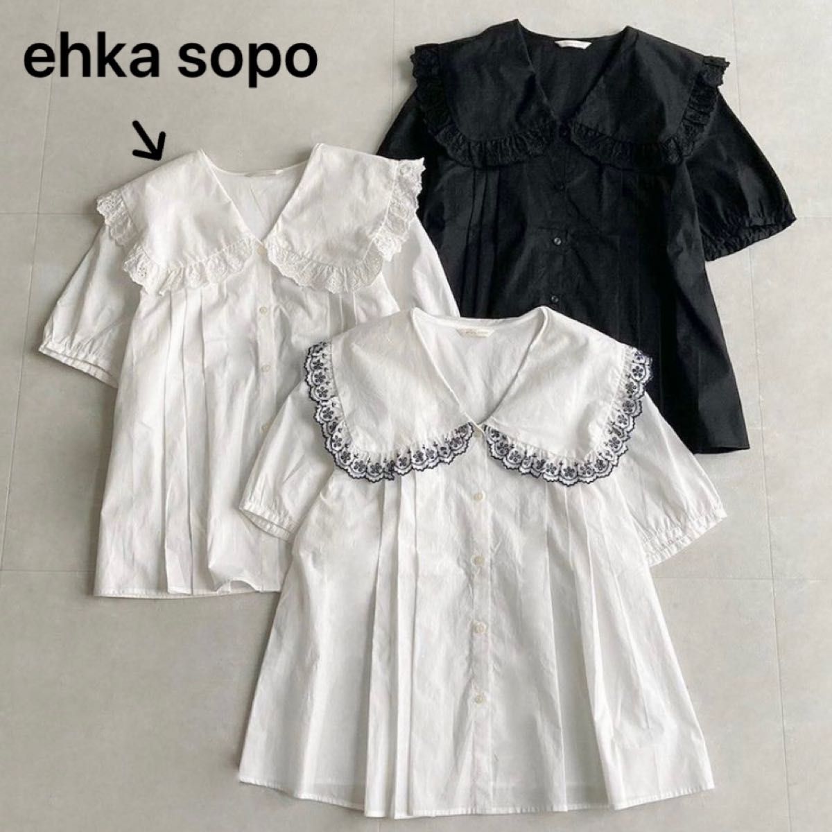 エヘカソポ レース衿タックブラウス 半袖 ehka sopo ホワイト