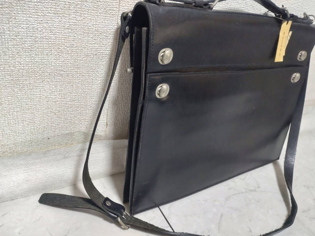 c9029* Sazaby SAZABY телячья кожа дизайн портфель / портфель чёрный * не использовался / обычная цена 33000 иен 