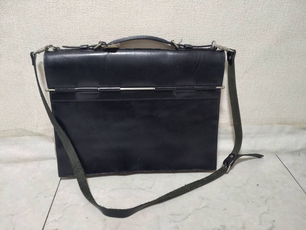 c9029* Sazaby SAZABY телячья кожа дизайн портфель / портфель чёрный * не использовался / обычная цена 33000 иен 