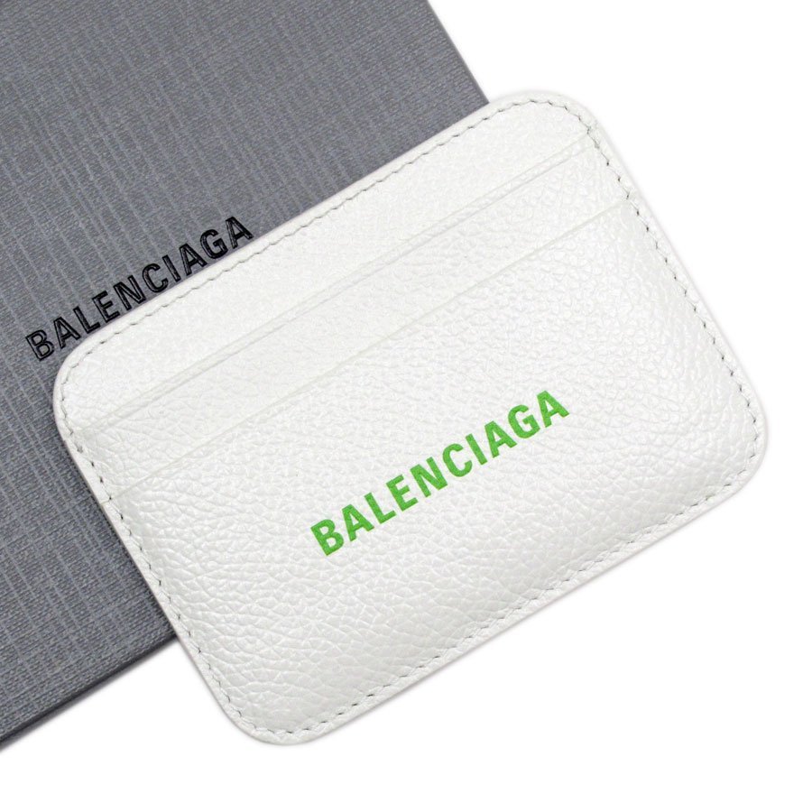 独特の上品 カードケース BALENCIAGA バレンシアガ レザー t18743g ホワイト×グリーン 服飾小物