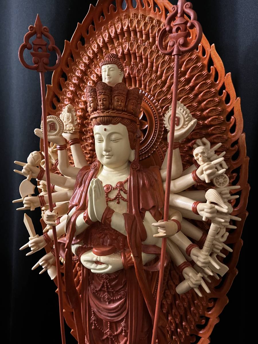 珍品 大迫力 楠材 井波彫刻 仏教仏教工芸品 木彫仏像 千手観音菩薩立像 