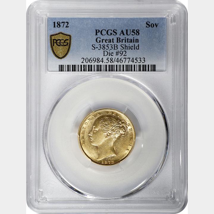 1872 イギリス ソブリン金貨 AU58 ヴィクトリア ヤングヘッド 1872 イギリス ソブリン金貨 AU58 ヴィクトリア ヤングヘッド