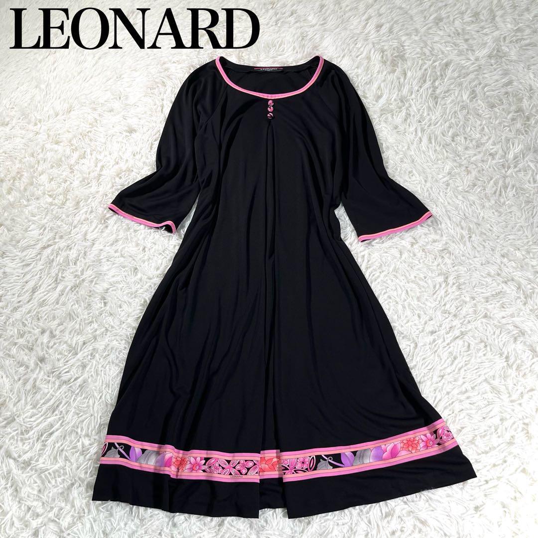 極美品】LEONARD レオナール カンカン素材カシュクールワンピース トリム-