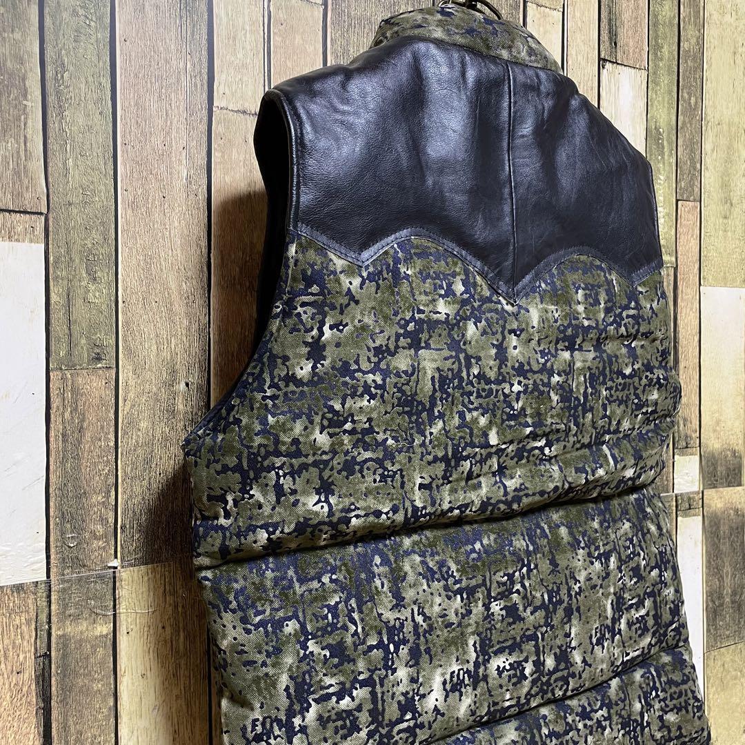 高級素材》camouflage Leather 緑 ダウンベスト L 本革|PayPayフリマ