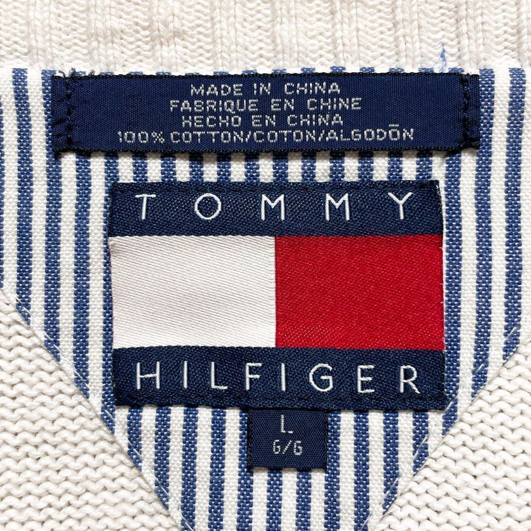 90年代当時物》TOMMY HILFIGER 白 ニット 2XL 刺繍｜PayPayフリマ