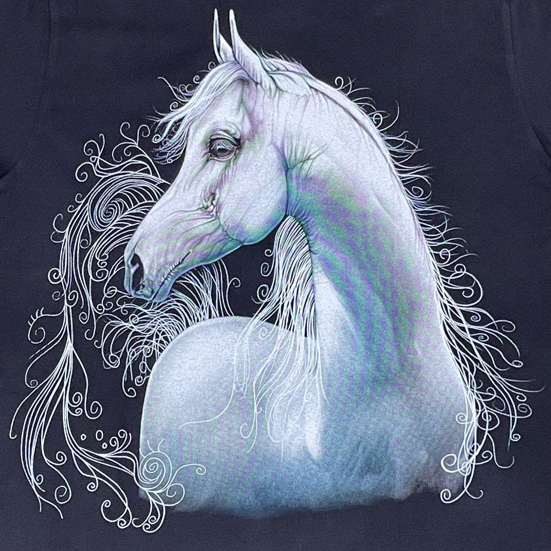 《人気デザイン》White horse2 黒☆Tシャツ L ビッグプリント