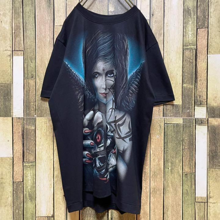 《人気デザイン》Devil woman 黒☆Tシャツ L ビッグロゴ