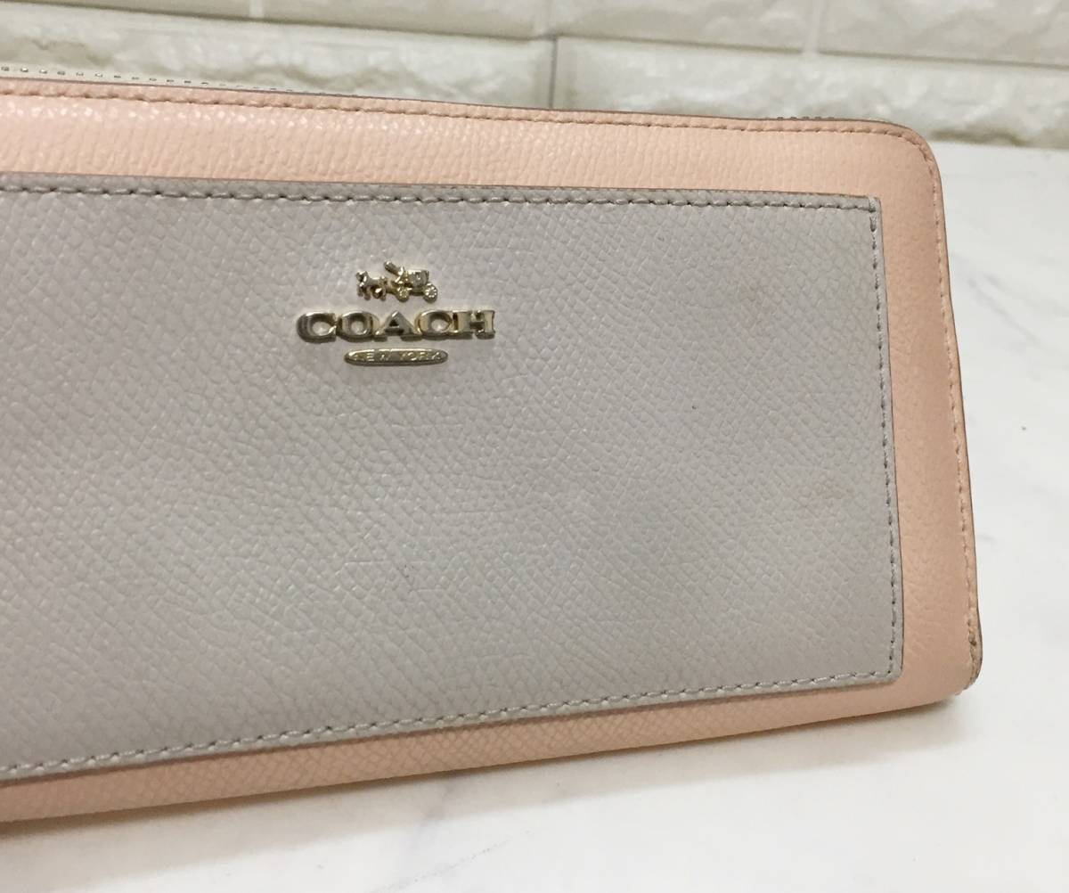 no14431 COACH コーチ レザー ラウンドファスナー 長財布 ウォレット_画像3