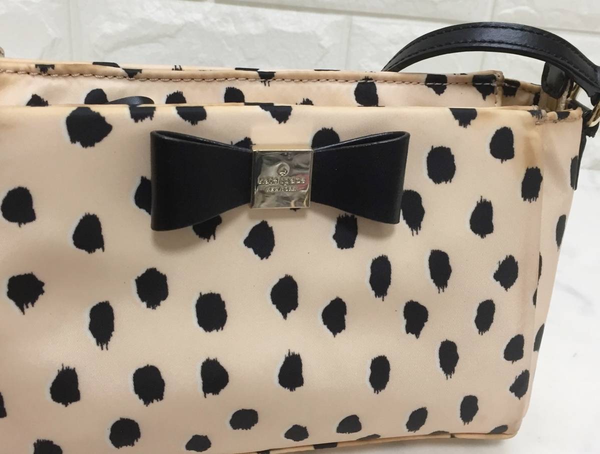 no13822 kate spade new york ケイトスペード レザー ナイロン リボン 斜め掛けショルダー バッグ_画像3