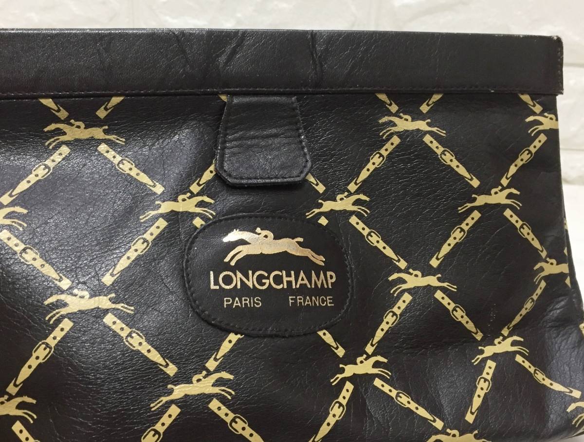 no13816 Longchamp ロンシャン フランス製 レザー クラッチバッグ ポーチの画像3