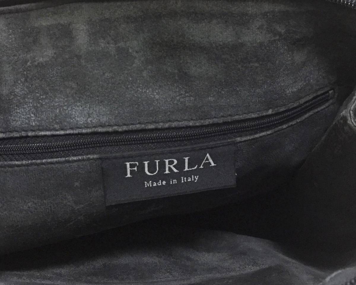 no14059 FURLA フルラ イタリア製 本革 レザー クロコダイル型押 肩掛けショルダー トート バッグ_画像8