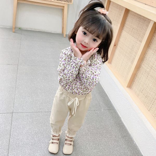!mineka! Kids floral print shirt + long pants 2 point set setup pink child clothes long sleeve usually put on commuting to kindergarten . pair going out going to school 120cm 210288/6T