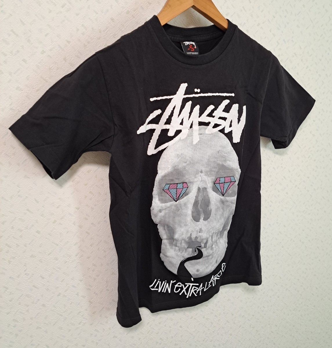 正規 人気 未使用 ！ 激レア 3D！STUSSY ステューシー 　 Tシャツ　トップス　スティーシー　Mサイズ　黒　スカル　メタル ロック　どくろ_画像5