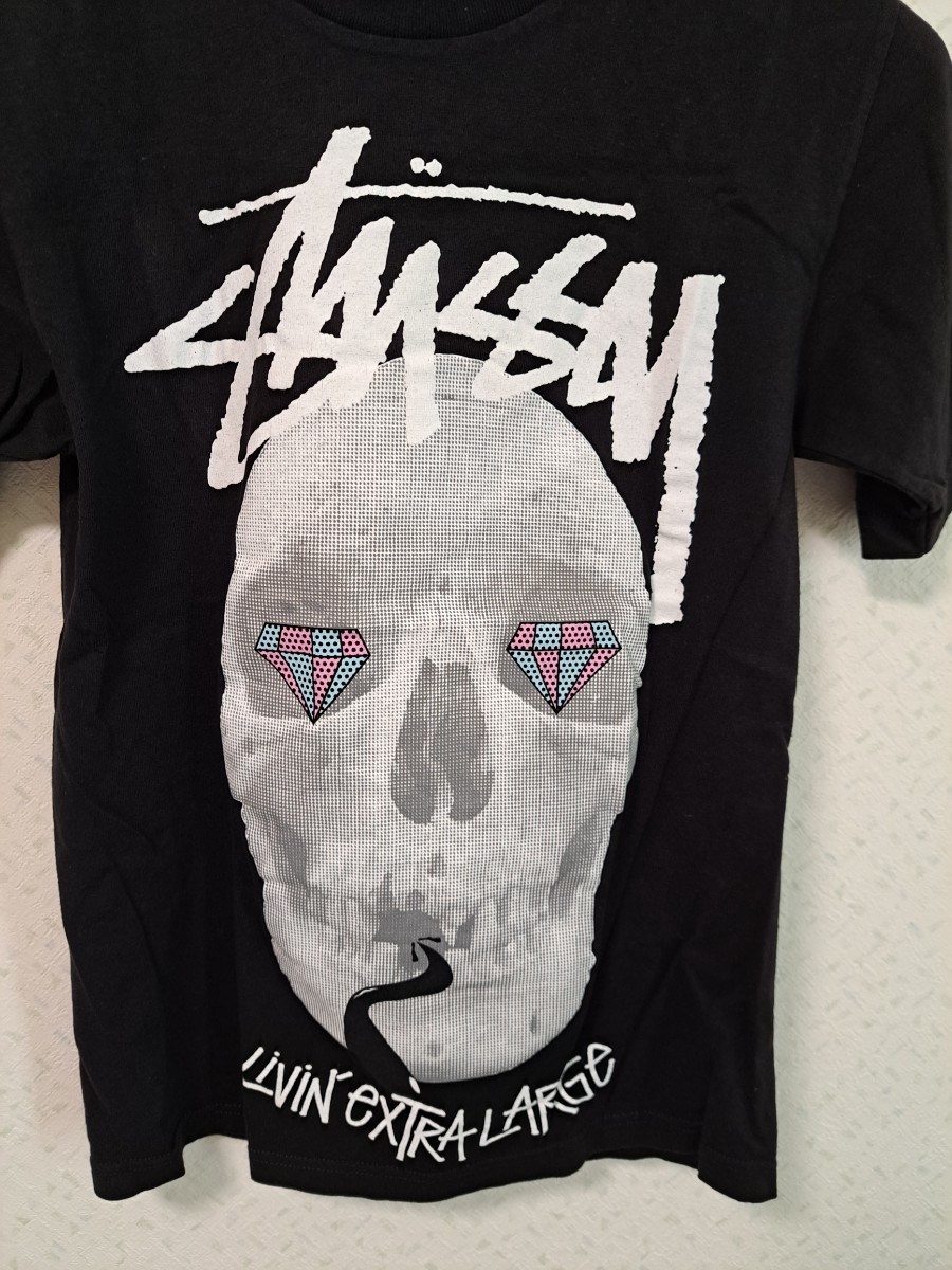 正規 人気 未使用 ！ 激レア 3D！STUSSY ステューシー 　 Tシャツ　トップス　スティーシー　Mサイズ　黒　スカル　メタル ロック　どくろ_画像7